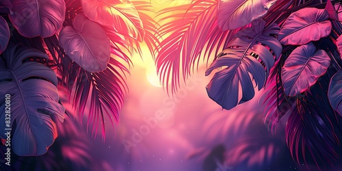 Serene tropical sunset with palm trees and a tranquil atmosphere.
