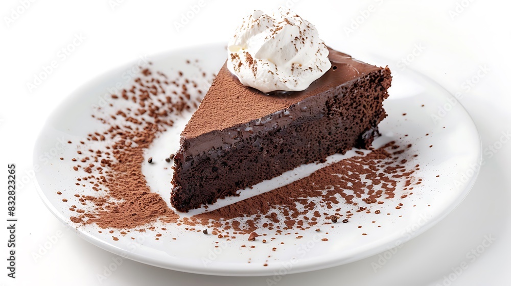 Decadent chocolate cake with whipped cream on top Decadent chocolate cake with whipped cream on top