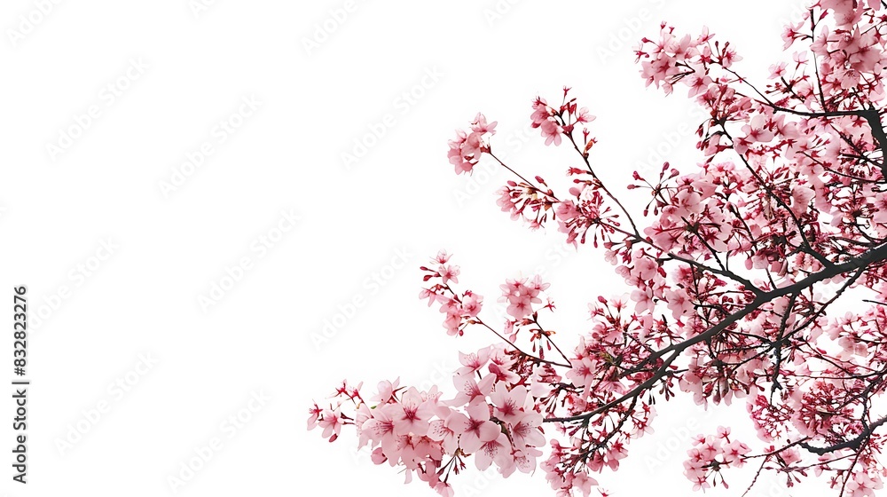 Fototapeta premium Delicate pink cherry blossoms against a white background.