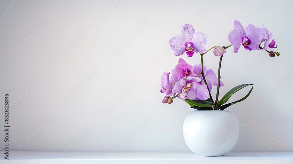 orchid in the ceramic pot on the white table orchid in the ceramic pot on the white table