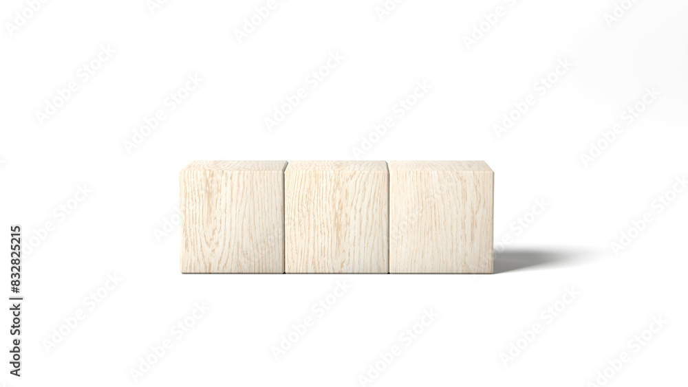 Fototapeta premium Three wooden blocks isolated on white background. 3d illustration.