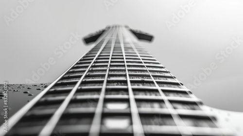 Close up of electric guitar frets on a white backdrop photo