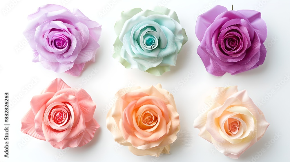 Artificial pastel roses arranged in a horizontal row. Perfect for spring and summer themes. Versatile for various design projects and decorative purposes. AI Artificial pastel roses arranged in a horizontal row. Perfect for spring and summer themes. Versatile for various design projects and decorative purposes. AI