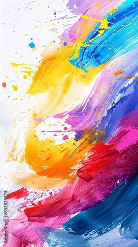 background with abstract brush strokes of bright colors on a white background  creating a dynamic and energetic look