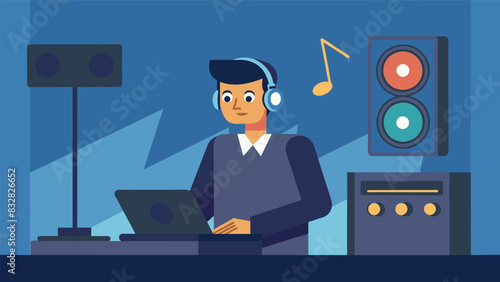 With a keen eye for detail the sound booth operator troubleshoots a buzzing sound coming from a speaker quickly fixing the issue before it disrupts. Vector illustration