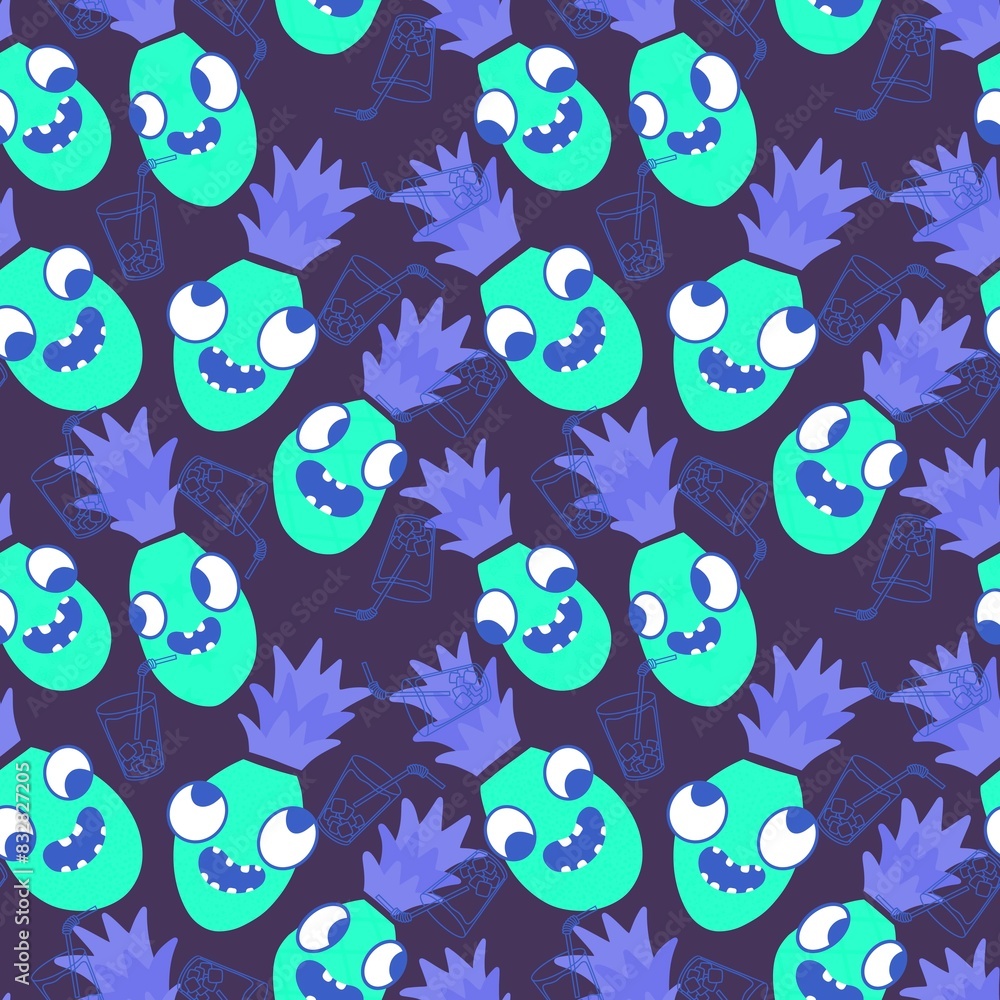 Cartoon summer print seamless pineapple pattern for wrapping paper and fabrics Cartoon summer print seamless pineapple pattern for wrapping paper and fabrics