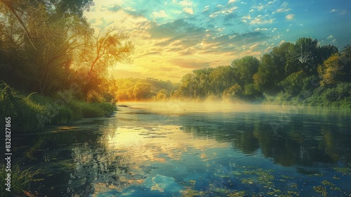 Vibrant River Morning in Summer © pngking