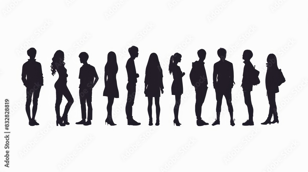 Silhouettes of People in Line, Generative AI