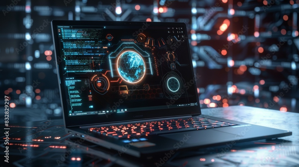 Modern laptop. Background with selective focus and copy space Modern laptop. Background with selective focus and copy space