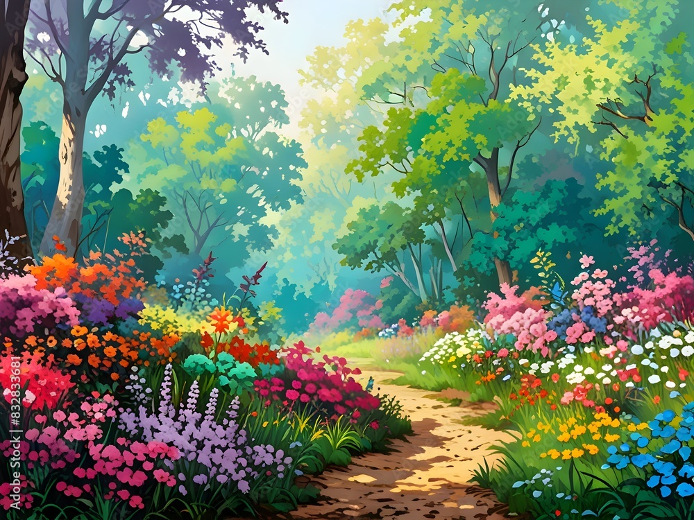 Obraz premium Flower Forest Landscape Nature Illustration Art