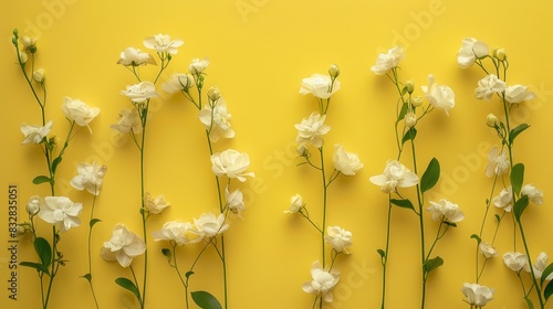 Flowers of Dolichandra unguis cati on a yellow backdrop photo
