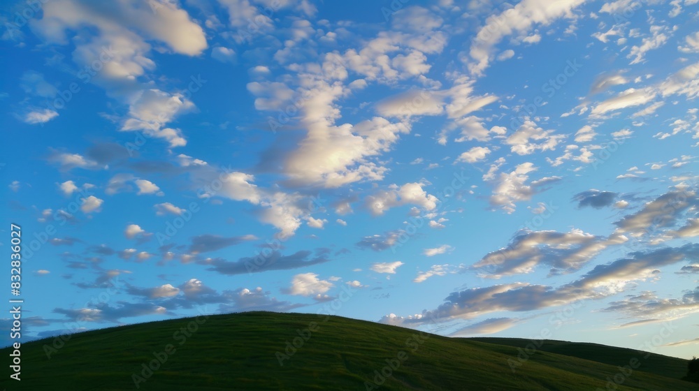 an unedited photograph of a green hill and blue sky with white clouds in the Los Carneros American Viticultural Area of Wine Country, California. At night, shadows, sunset, dusk. an unedited photograph of a green hill and blue sky with white clouds in the Los Carneros American Viticultural Area of Wine Country, California. At night, shadows, sunset, dusk.
