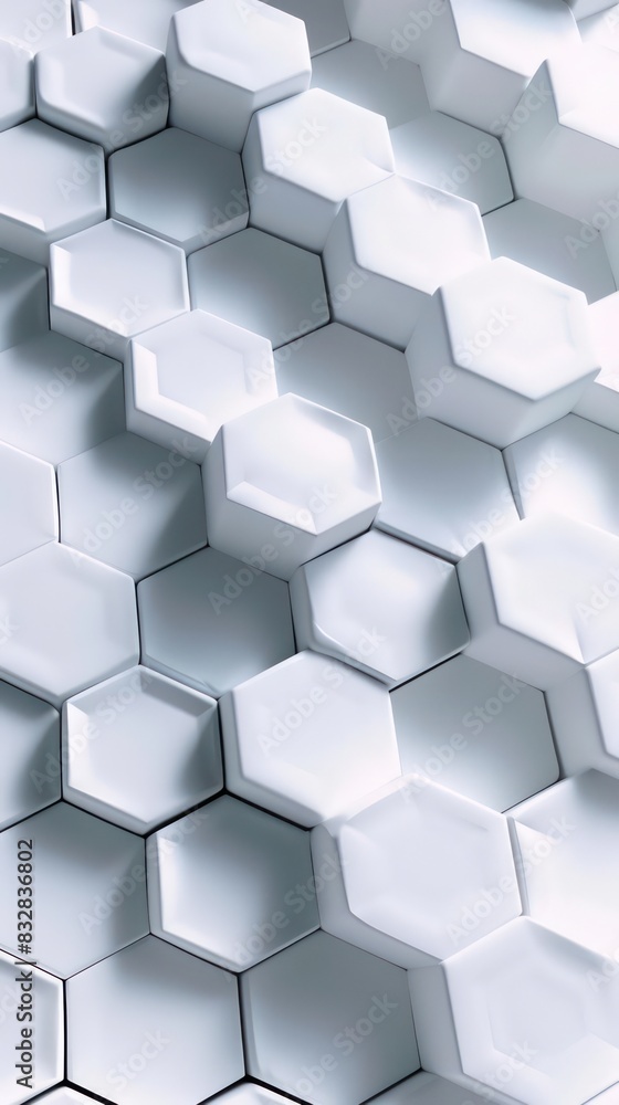 White hexagonal geometric 3d pattern creates a seamless mosaic for a sleek, futuristic wallpaper design element White hexagonal geometric 3d pattern creates a seamless mosaic for a sleek, futuristic wallpaper design element