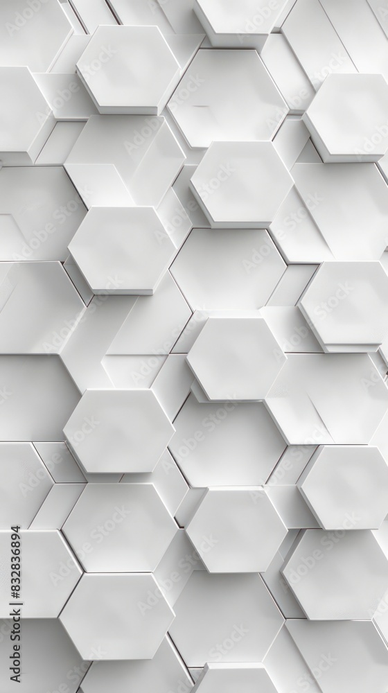 Naklejka premium White hexagonal geometric 3d pattern creates a seamless mosaic for a sleek, futuristic wallpaper design element
