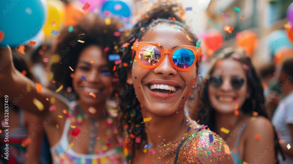 A woman at an LGBT parade in support of the pride community. Background with selective focus and copy space A woman at an LGBT parade in support of the pride community. Background with selective focus and copy space