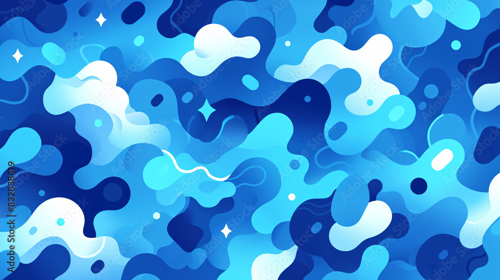 A modern abstract background with flat, stylized cloud illustrations in varying shades of blue on a dark background, perfect for copy space A modern abstract background with flat, stylized cloud illustrations in varying shades of blue on a dark background, perfect for copy space