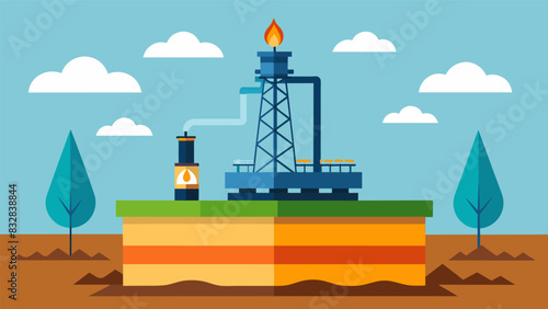 The completion of a successful shale gas layer drilling project with the well capped and ready to provide a steady supply of cleanburning natural gas. Vector illustration