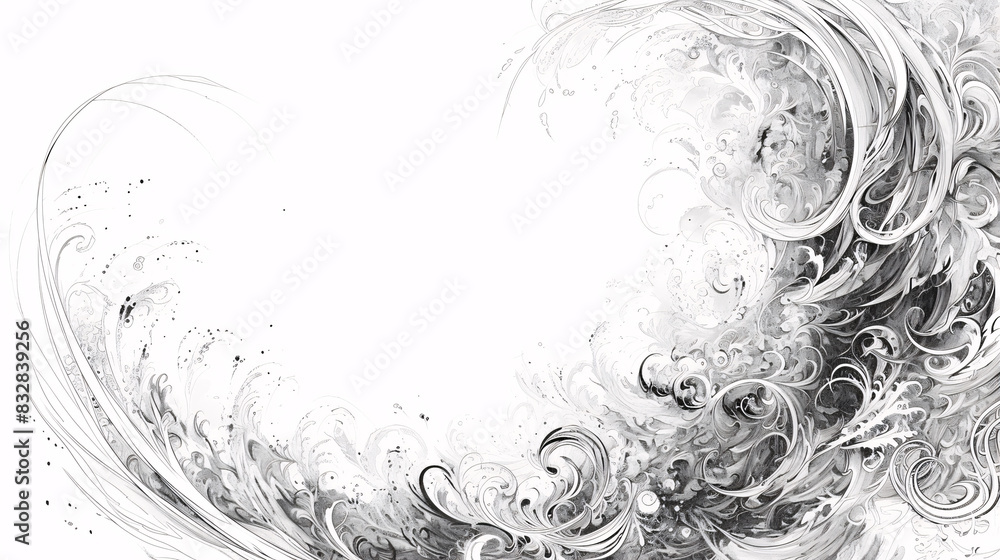 Fototapeta premium An abstract background featuring intricate black line drawings on a white background, creating a detailed and artistic composition with room for text