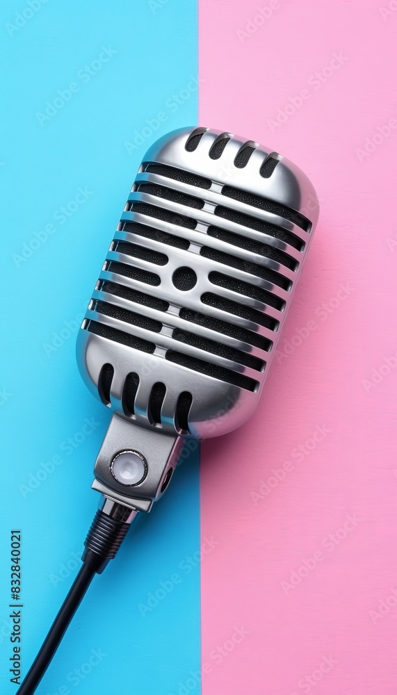 Fototapeta premium Retro microphone on soft pastel background with space for text, ideal for creative designs