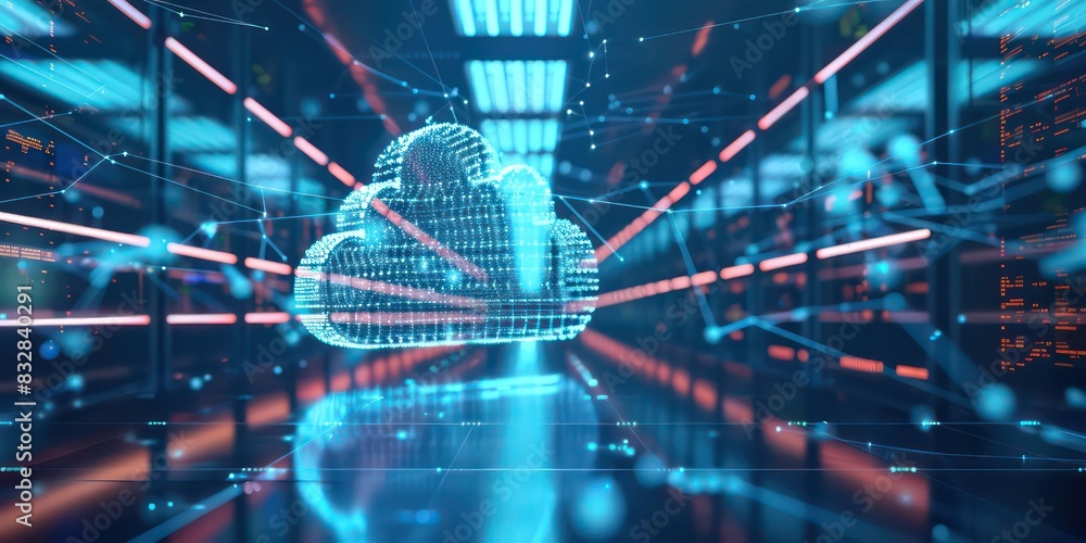 Data storage Technology Concept with cloud upload symbol against a ...