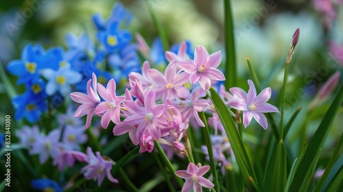 Close up of Pink Chionodoxa Lucilia in the garden in early spring