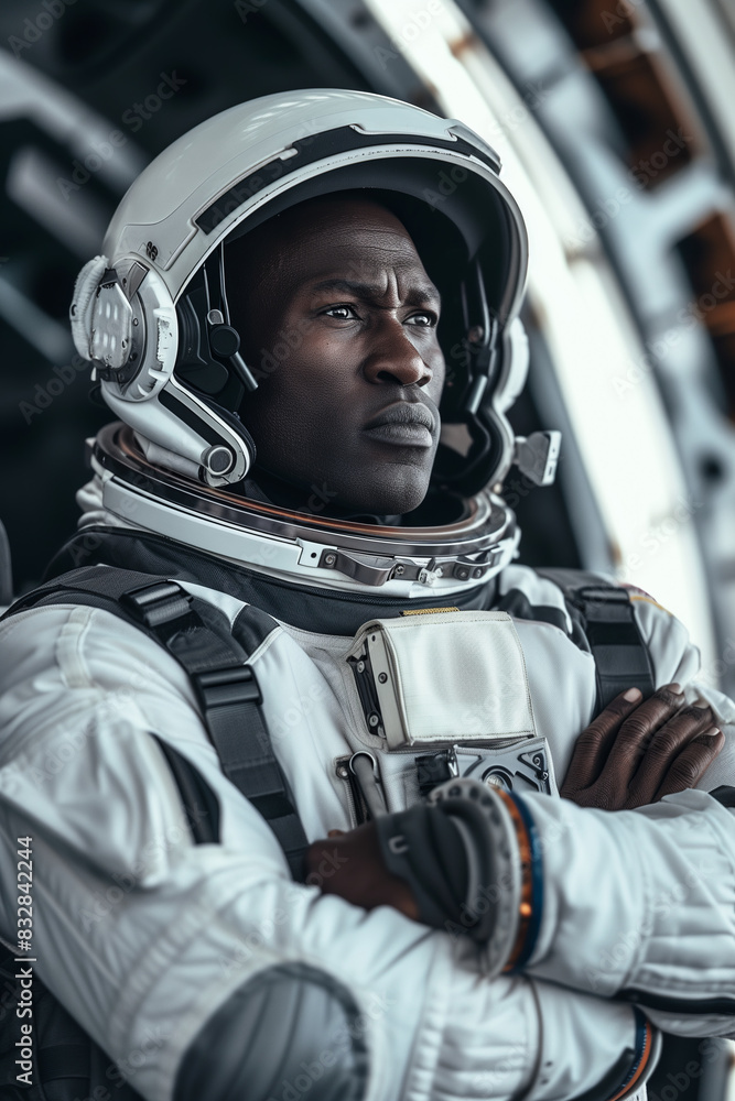Astronaut with a Contemplative Gaze. Generative AI image Astronaut with a Contemplative Gaze. Generative AI image
