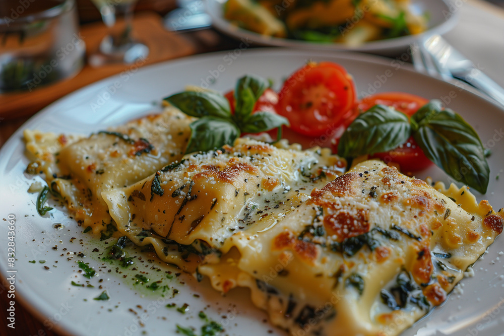 Delicious Spinach and Feta Cheese Stuffed Zucchini With Fresh Tomatoes and Herbs