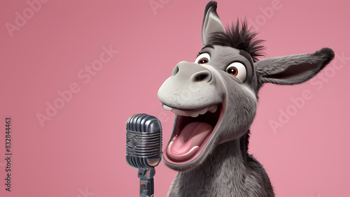 Melodious Donkey: Cartoon Donkey Singing with Humor photo
