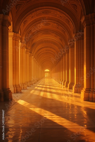 Wallpaper Mural A majestic corridor lined with grand archways bathed in golden sunlight.  Torontodigital.ca