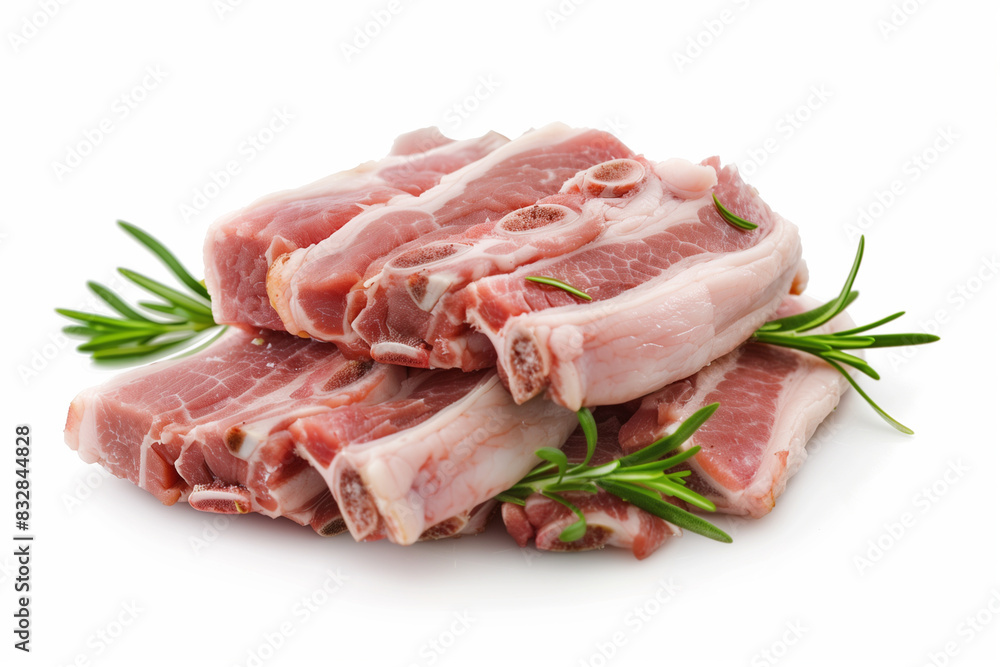 Fresh Raw Pork Ribs With Rosemary on White Background During Daytime