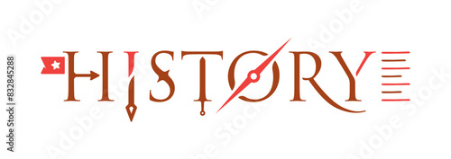 vector history logo. date and history symbols. history concept. flag, spear, compass and sword symbols and the word date