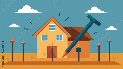 The excitement builds as the final nails are hammered in completing the construction of the house.. Vector illustration