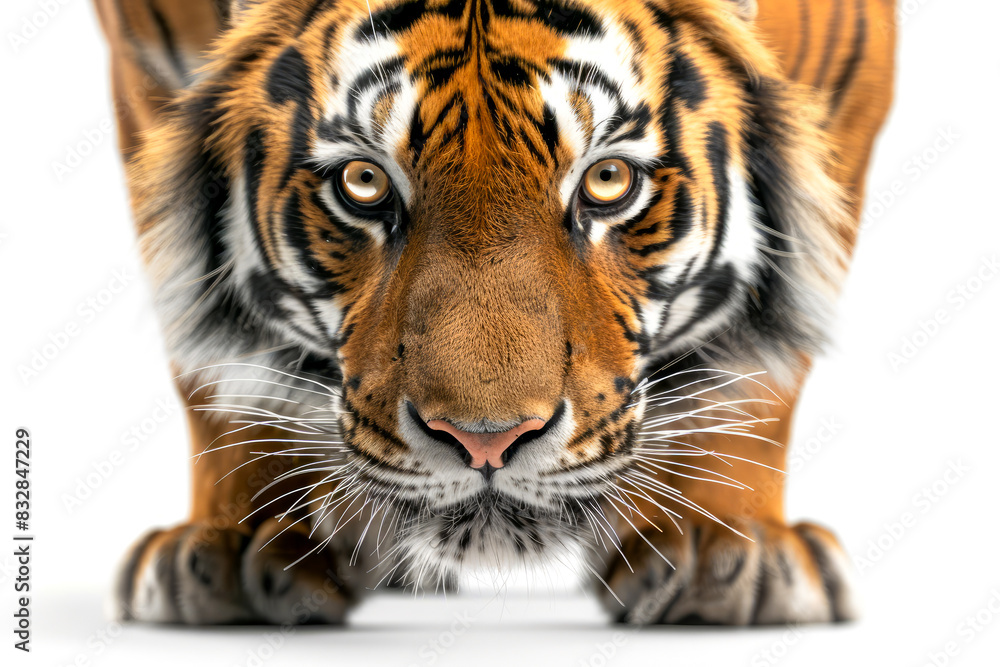 Obraz premium a tiger's face with intense eyes and a focused stare.