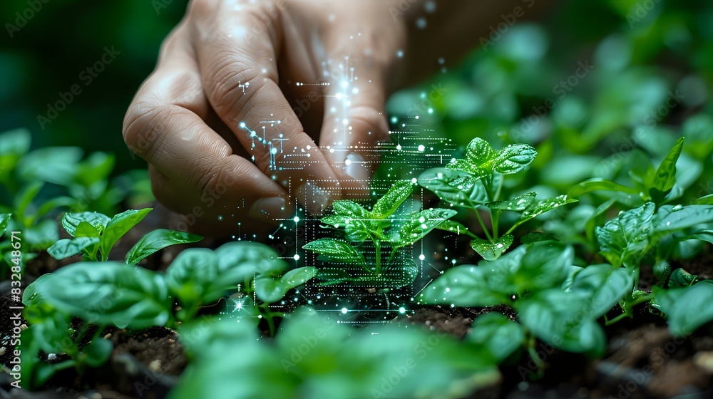 Hand tending to young plant sprouts with glowing particles, symbolizing care and growth. Perfect for gardening projects, environmental awareness, and sustainability content. Hand tending to young plant sprouts with glowing particles, symbolizing care and growth. Perfect for gardening projects, environmental awareness, and sustainability content.