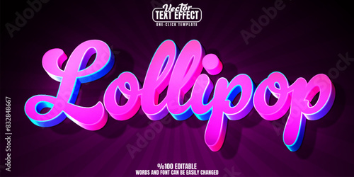 Lollipop editable text effect, customizable candy and sweet 3d font style
