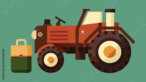 The leather holster attached to a farmers tractor holds a can of oil a necessary tool in keeping the machinery running smoothly.. Vector illustration