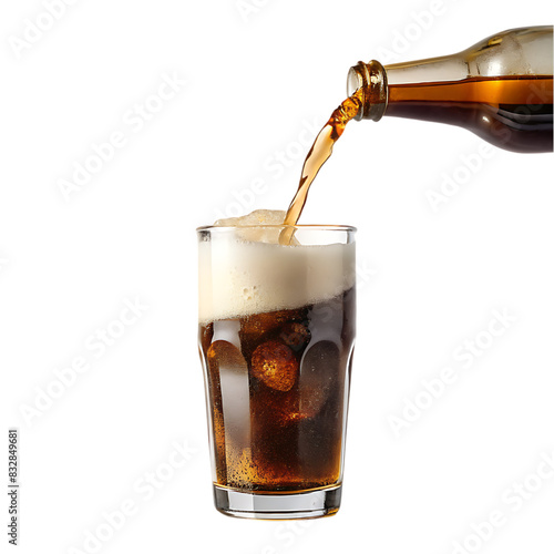 tasty cola drink with ice cubes in a glass with transparent background