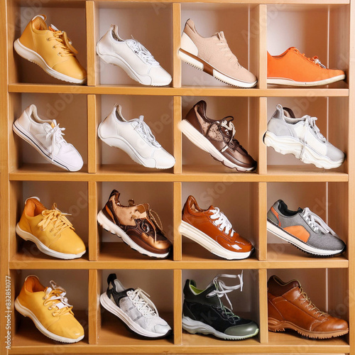 Draw a lot of sneakers in the shoe cabinet photo