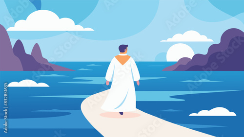 The gentle rustle of the pastors white robes as he walks towards the water ready to baptize another soul.. Vector illustration