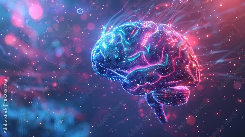 Abstract Digital Brain with Neural Connections, Generative AI Abstract Digital Brain with Neural Connections, Generative AI