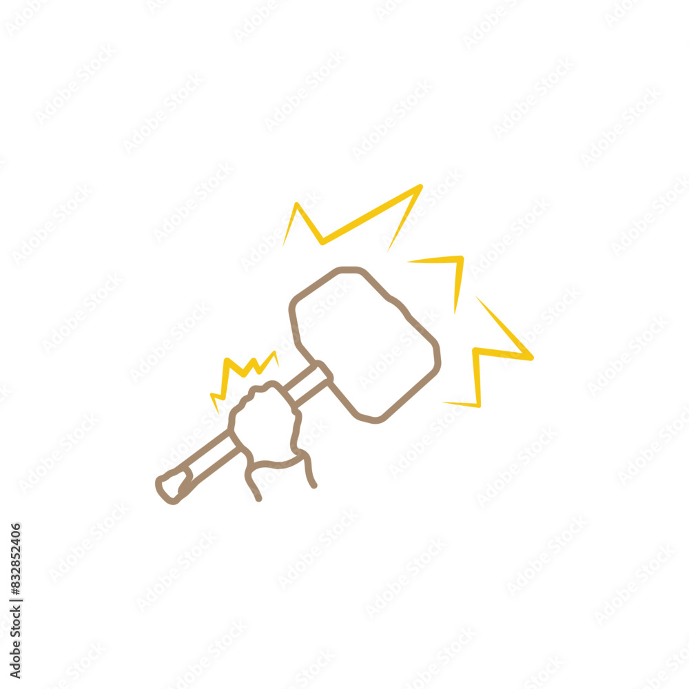 Hand with hammer vector. Hammer in hand icon with sparkles. Hammer symbol of strength and power vector. The hand holds the tool tightly. Dismantling symbol. Hand with hammer construction icon. Hand with hammer vector. Hammer in hand icon with sparkles. Hammer symbol of strength and power vector. The hand holds the tool tightly. Dismantling symbol. Hand with hammer construction icon.