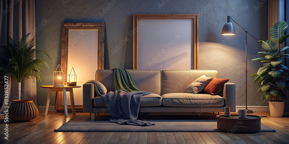 interior of a night room with a sofa
