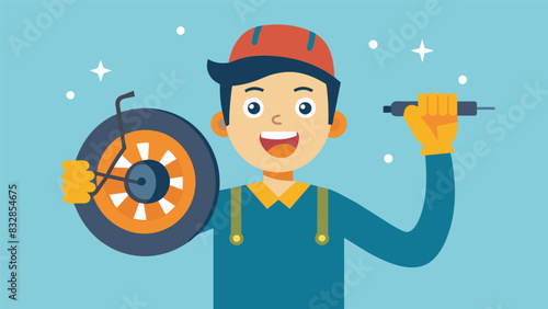 A workshop participant proudly showing off their newly learned skill of fixing a broken brake cable excited to put their newfound knowledge to use.. Vector illustration
