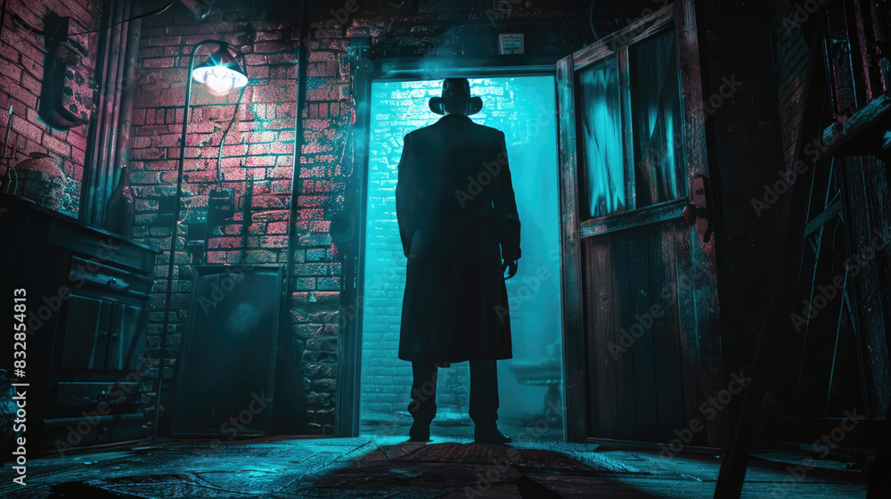 A well-dressed man wearing a top hat and coat stands in a doorway A well-dressed man wearing a top hat and coat stands in a doorway