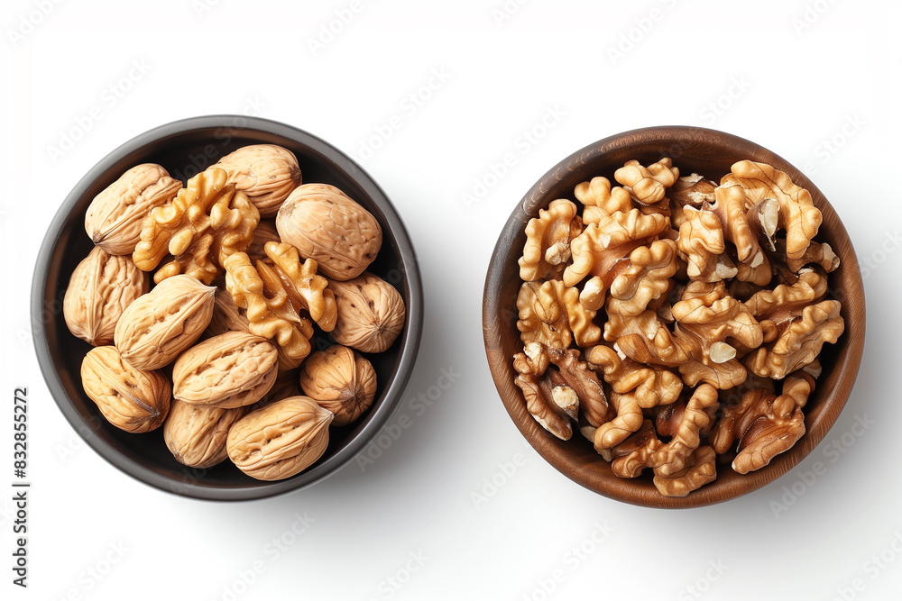 Two Bowls of Walnuts on a White Background Two Bowls of Walnuts on a White Background