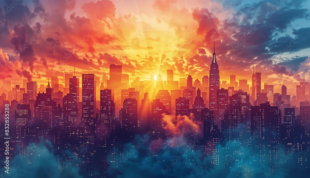 Fototapeta premium Startup Synergy Skyline, Paint a vibrant skyline of collaboration and synergy, startups form the building blocks of a thriving ecosystem, 