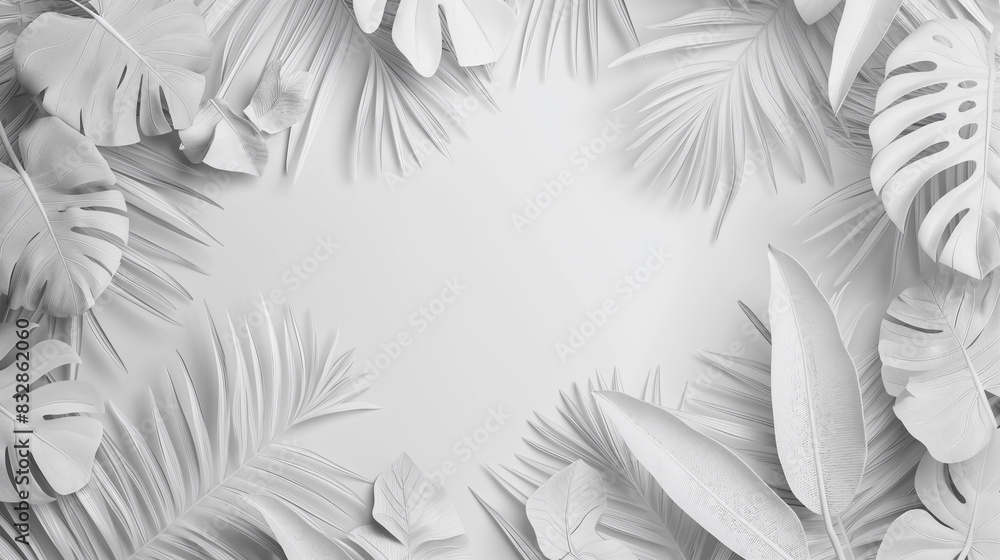 A white background with a bunch of fake leaves and flowers A white background with a bunch of fake leaves and flowers