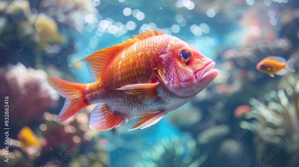Closeup of a red fish swimming in an aquarium Closeup of a red fish swimming in an aquarium