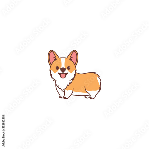 Cute corgi dog smiling cartoon, vector illustration.