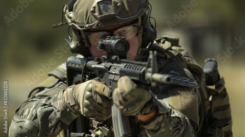 Soldier with a rifle during military training